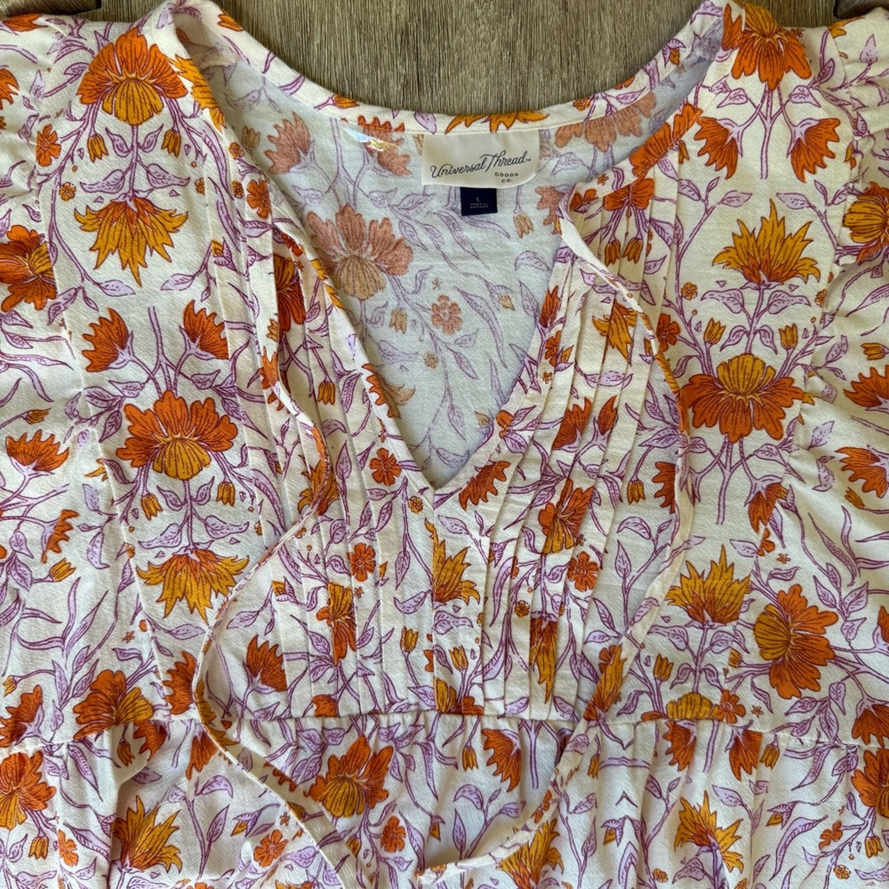 Universal Thread Floral Babydoll Dress Size L Boho Puff Sleeve Lightweight - Picture 3 of 4